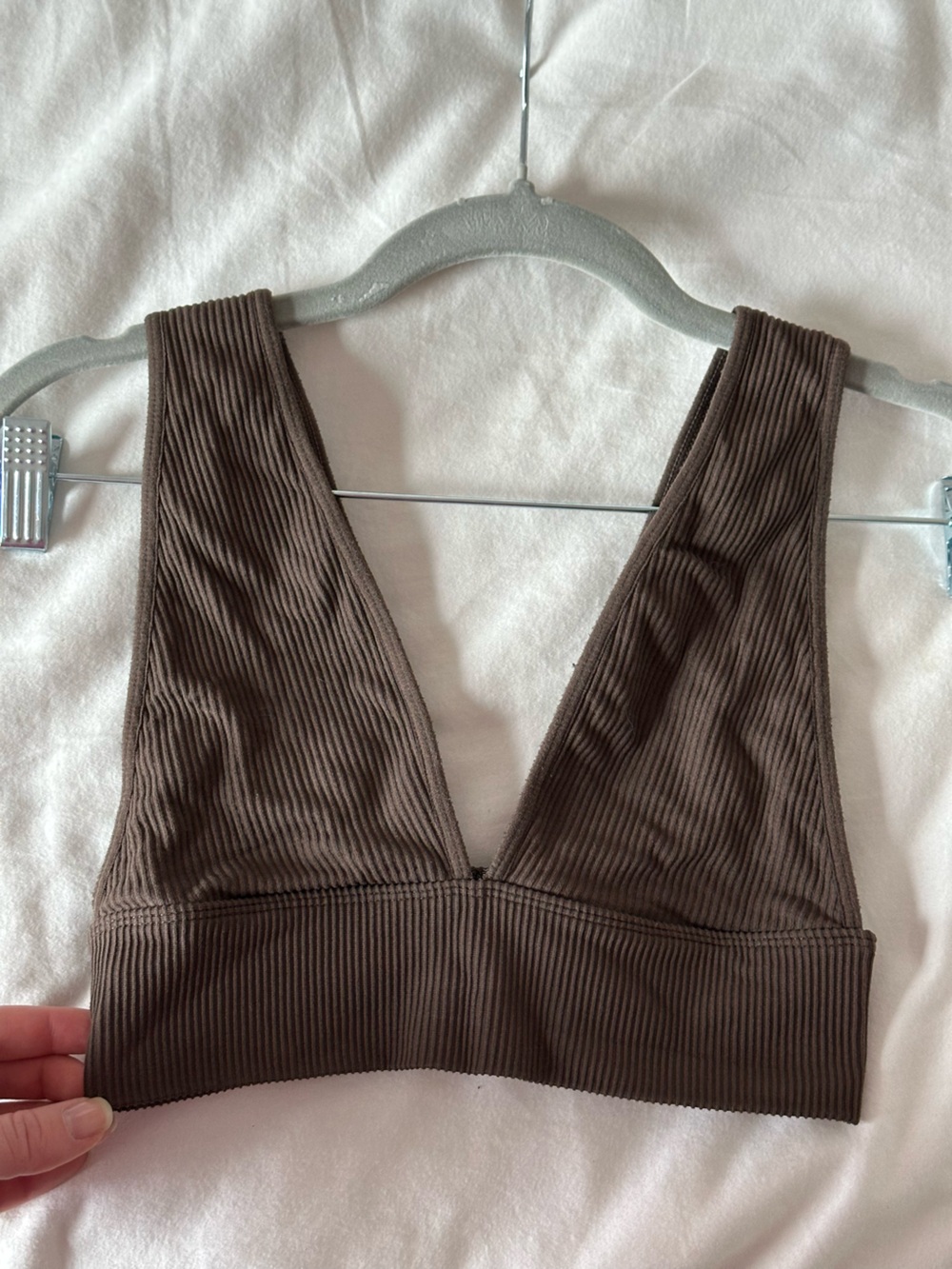 Garage Brown Ribbed V-Neck Bralette